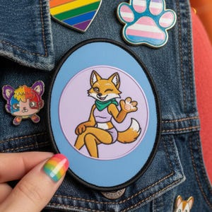 Krissy Orange Fox Fursona Patch | Blue Purple Oval Furry Badge