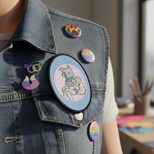 Jasper Grey Wolf Fursona Patch | Blue Purple Oval Furry Badge