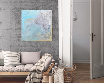 Blue Minimalism Painting, Light Blue Wall Art, Blue Canvas Painting, Abstract Wall Art, Large Light Blue Painting, Expressionism Painting