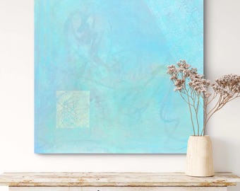 Teal Canvas Painting Calming Painting Minimalist Art Abstract Painting Painting Large Turquoise Painting Impressionist Teal Blue Painting