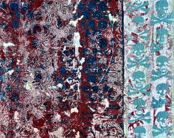 Pintura abstracta sobre papel, pintura de calaveras y huesos, pintura acrílica, pintura moderna, arte de Halloween, arte de calaveras y huesos, pintura de Halloween