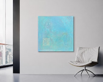 Teal Canvas Painting Calming Painting Minimalist Art Abstract Painting Painting Large Turquoise Painting Impressionist Teal Blue Painting