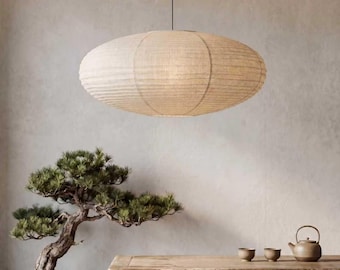 Japanische Vintage Leinenlampenschirme, UFO-Form Leinenlampenschirm, Clip On Boho Pendelleuchte für Schlafzimmer, Wohnzimmer, Swag Cord Kit optional