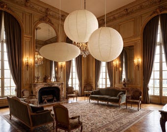 Handmade Hanging shade Sets for Dining Room, Mixed Sphere & Flat Lantern Light Set, Japanese paper Pendant Light Shades