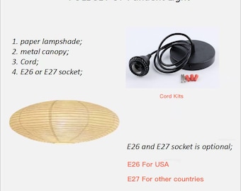 和紙ランタンランプ フルセット - モダンなスカンジナビアペンダントライト、UFOシェード、コードキット付き