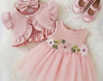 Refein Ensemble de vêtements pour bébé fille avec manches volantées et