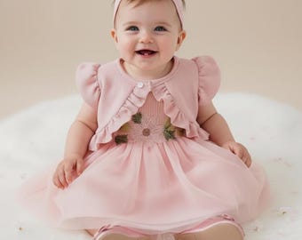 Conjunto de primavera para niña: vestido de tul de 3 piezas, abrigo abotonado y diadema para niños