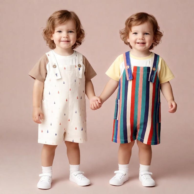Baby Cotton Overalls Set | Striped & Raindrop Romper Kids