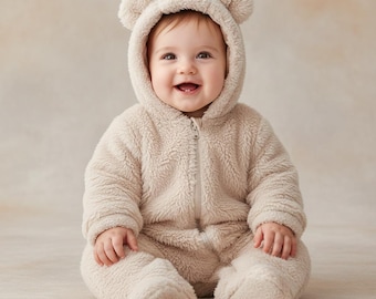 Mono de forro polar con capucha y orejas para bebé