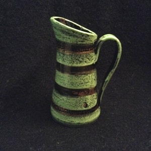 Italian Art Pottery Vase.  Vintage 1960&#39;s.  Pitcher Shape.  Italy.  Green Glaze with gold.