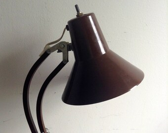 BROWN Swing Arm Lamp, Sweden. Adjustable.  Waso-Verken AB, Bohus.  Vintage 1970.  Mid century, Scandinavian. Danish Modern, Eames era.