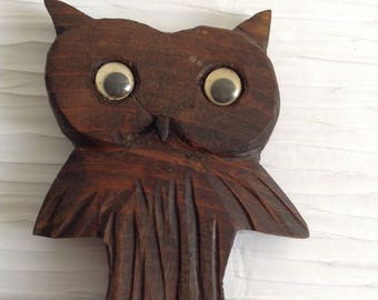 Wood Google Eye Owl. Vintage 1960, Modernist. Mod, Mid century, Danish Modern, Eames, Bojesen era.