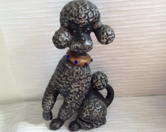 Ceramic Poodle.  Vintage 1960. Decor. Mod, pop, Mid century Kitsch, Eames Panton era.  Black & Silver Poodle.