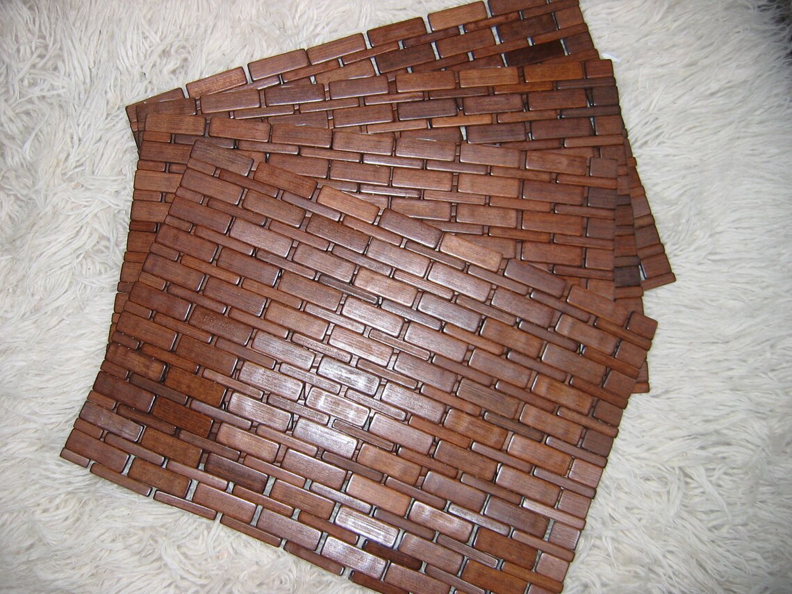 4 Four Finished Wood Placemats. Destash wood tiles. Danish Etsy