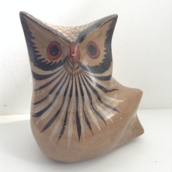 Vintage Tonala, Mexico OWL.  Burnished Pottery Owl.  Modernist Ceramic figure. Folk Art, Jalisco.  1960's.  Mod Kitsch