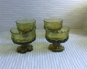 Tiffin Franciscan Madeira Champagne Sherbert Glasses,  Four Green Glass,  Vintage Mid century modern, Danish Modern, Eames era.