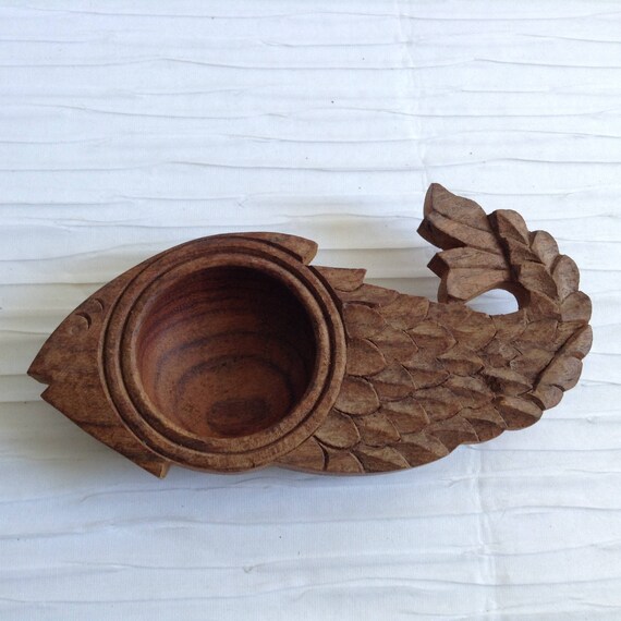 Vintage Carved Wood Fish Shaped Bowl Mid Century Eames Image 0