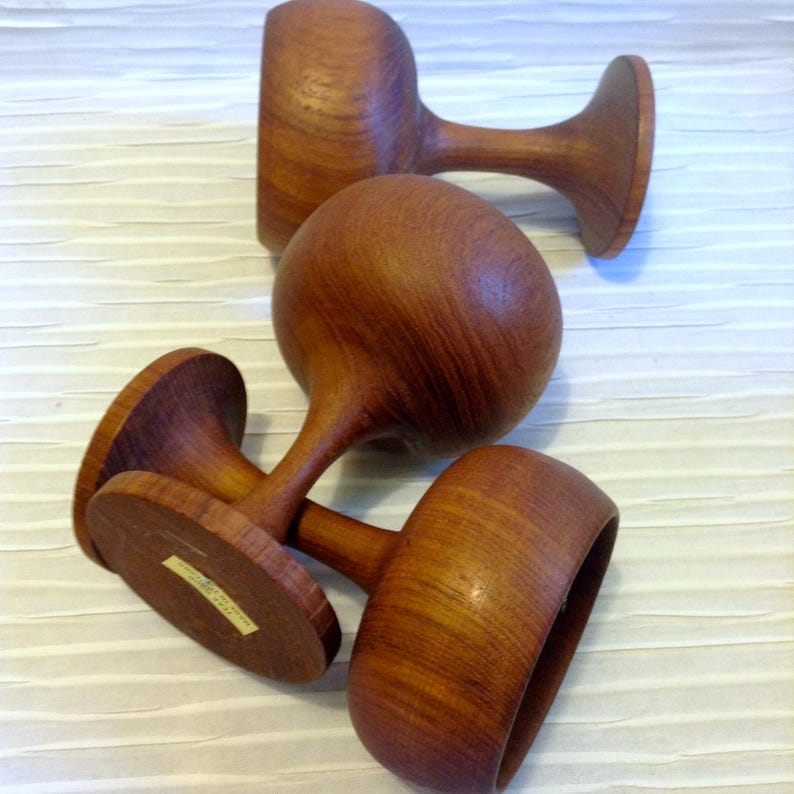 Eames ERA. Vintage Mid Century Scandinavian Modern Set of 3 Danish Modern Teak Hand turned Goblets
