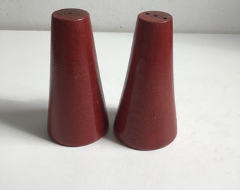 Modernist Wood Salt and Pepper shakers. 1960's Danish Modern.  Eames era. Mid century.