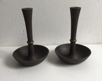 Pair Dansk Candle holder.  Jens Quistgaard.  Denmark.  Vintage 1960.  Cast Iron. Danish Modern. Eames era. Mid century. Sculptural.
