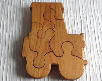 Wood Car Jigsaw Puzzle.  Hand Made, signed.  Mid century modern, Kitsch, Eames era.