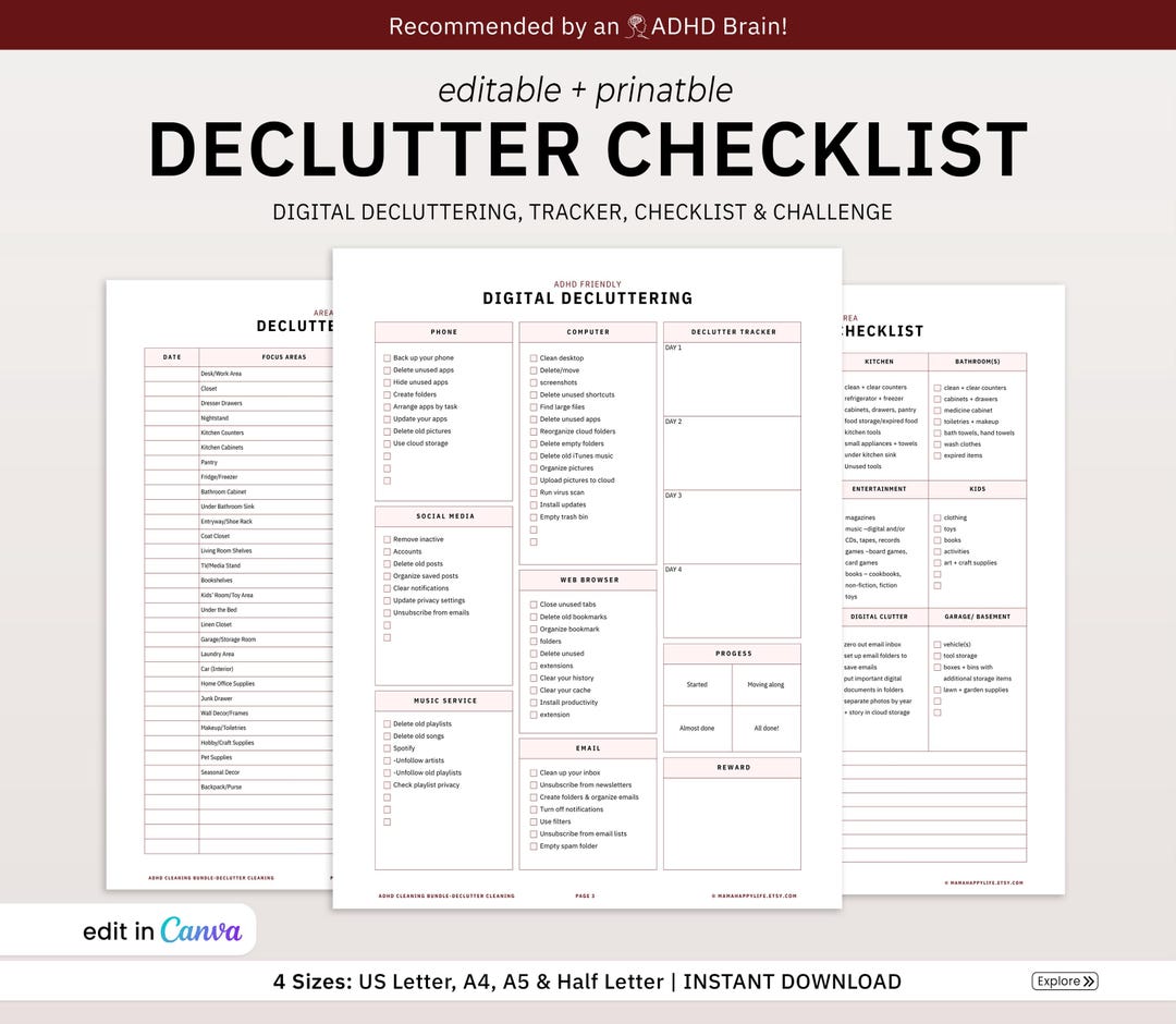 ADHD Declutter Cleaning Planner – 30-day Challenge & Digital ...