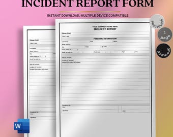 Incident Report Form Template, Editable Workplace Safety (Digital Download) Home Care Agency Forms
