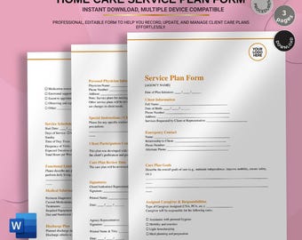 Può includere: Modulo per il piano di assistenza domiciliare, download immediato, compatibile con più dispositivi. Il modulo è un modello professionale e modificabile per registrare, aggiornare e gestire i piani di assistenza ai clienti. Include sezioni per le informazioni.