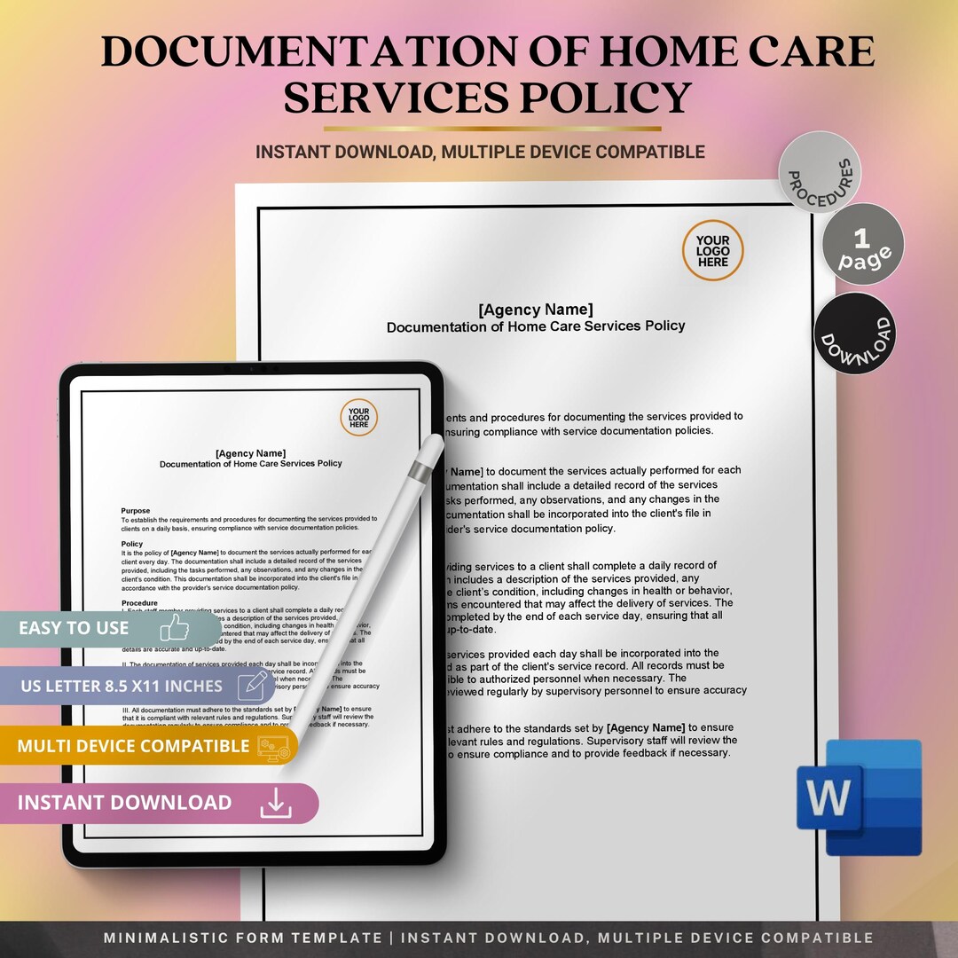 Home Care Documentation Policy, Service Records Template, Editable ...