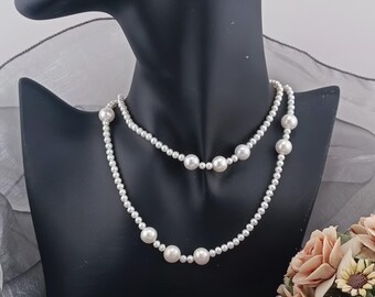 Timeless Long Pearl Necklace - Hand-Strung White Pearls, Classic Statement Jewelry