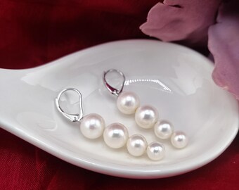 Graduated Pearl Drop Earrings - Silver Hook Dangle Jewelry for Brides & Everyday Elegance