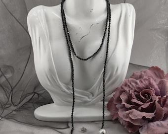 Long Spinel Beaded Necklace with Dual Baroque Pearl Pendants