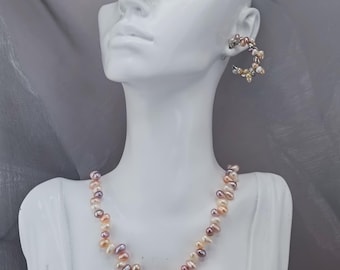 Multicolor Baroque Pearl Jewelry Set - Handmade Necklace & Earrings, Gift for Her