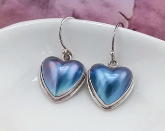 Iridescent Heart Drop Earrings - Handmade Mabe Pearl Statement Jewelry, Romantic Gift for Her