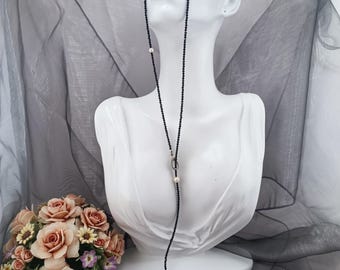 Elegant Black Spinel Necklace with Pearl Drop - Handmade Jewelry gift for her