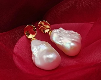 Baroque Pearl Drop Earrings – Irregular Freshwater Pearls with Gold Hooks, Elegant Gift for Her