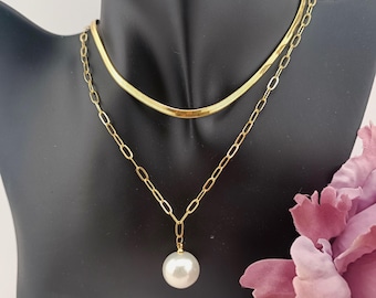 Minimalist Gold Chain Necklace & Elegant Pearl Pendant – Dainty Layering Jewelry, Gift for Her