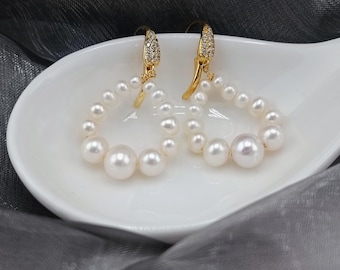 Teardrop Pearl Earrings with Gold Hooks - Elegant Bridal & Evening Jewelry
