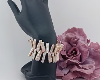 Irregular Stick Baroque Pearl Bracelet - Handmade Statement Jewelry, gift for her