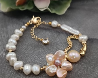 Blushing Petal Pearl Bracelet -Handmade jewelry, gift for her