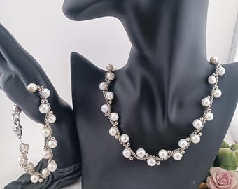 Convertible Pearl Necklace and Bracelet Set - Handmade Jewelry Gift for Her