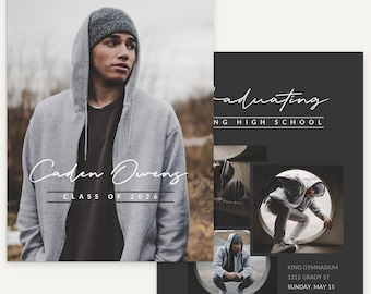 Graduation Announcement Template, 2026 Senior Photo Card, Grad Invitation - See The Light A - Editable in Photoshop, Canva