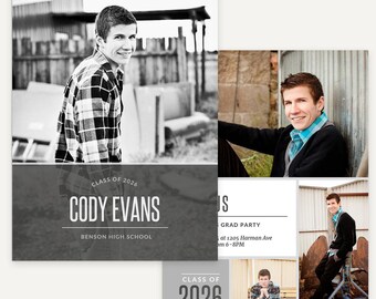 Modern Graduation Card Template, Senior Guys Announcement Design, 2026 Grad Invitation - Charming Card A (Canva, Photoshop)