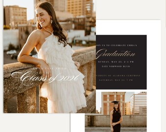 College Graduation Announcement - Grad Card Invitation - Senior Photoshop, Canva Template 2026 - Outstanding Card A
