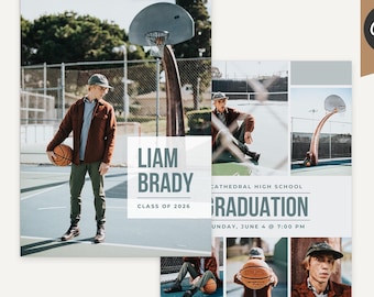 Guys Graduation Invitation, Graduation Announcement, 2026 Graduation Card Template - Game Plan Card A - Photoshop Template, Canva Template