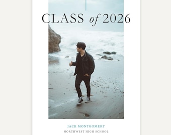 Clean Graduation Template, Minimal Guys Senior Announcement Card - Easy to Customize in Photoshop, Canva - Going Places