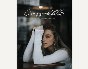 Senior Graduation Card Template for Girls, Feminine Grad Party Invitation, - Reflection A (Editable in Photoshop, Canva)