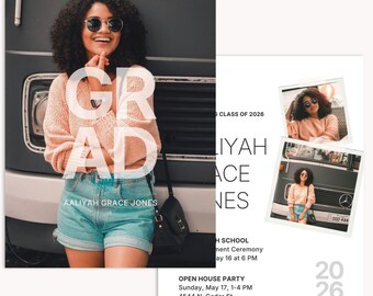 Vintage Graduation Party Template, Retro Senior Invitation - Editable in Photoshop, Canva - Goals A