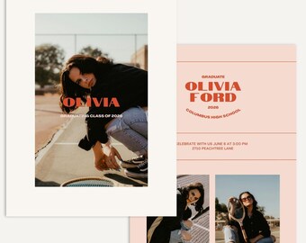 Retro Graduation Card Template, Done For You Announcement for Seniors - Editable in Canva- Promising A