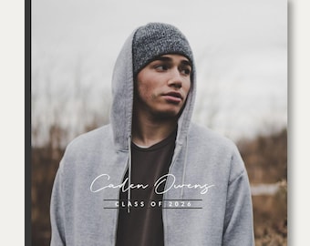 Minimal Senior Album Template, Guys Graduation, Modern Signing Book - See The Light - Editable in Canva, Photoshop